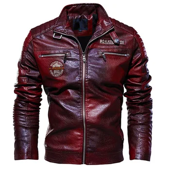 Модерно мъжко кожено яке, мъжки яка-часова, яке от изкуствена кожа с бродерия на мълния, мъж на мотоциклет костюм, мъжки яке