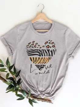 Модна тениска с леопардовым сърце, тенденция скъпа женска риза, дамски дрехи с къс ръкав, дамски ежедневни ризи с графичен принтом