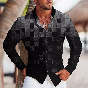 Модни луксозни мъжки ризи градинска риза голям размер, дизайнерски ежедневни блузи с принтом и дълъг ръкав, мъжки дрехи, класическа жилетка за бала
