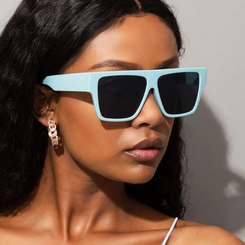 Модни маркови квадратни слънчеви очила за жени и мъже, Реколта простота, тенденция, сини слънчеви очила в голяма рамка, летни очила за пътуване
