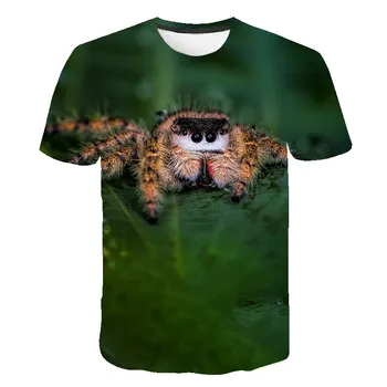 Мъжки ежедневни лятна тениска с 3D изображение смешните животни и паяк, модерен уличен топ голям размер с кръгла яка