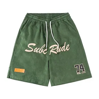 Мъжки летни спортни къси панталони в американския уличном стил в стил хип-хоп с писмото принтом, модни маркови свободни широки ежедневни капри