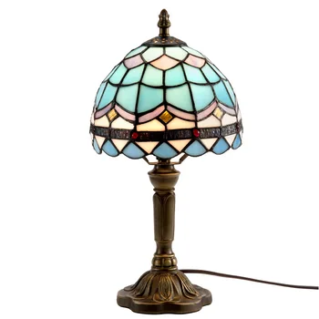 Настолна лампа Художествено творчество Средиземноморски стил E27 Нощна лампа с абажуром от витражного стъкло за спални, нощни шкафчета за работния кабинет