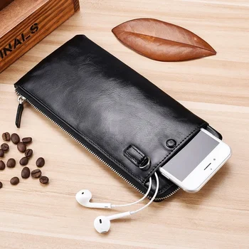 Нов стил мъжка чантата с дълга дръжка, корейската младежка мъжка чанта за мобилен телефон с цип, преносим ултра-тънък портфейл