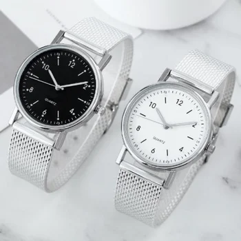 Нови сребърни часовници в изчистен стил, дамски кварцови часовници от висок клас неръждаема стомана, часовници за почивка с светящимся циферблат Часовник Дамски Ръчен