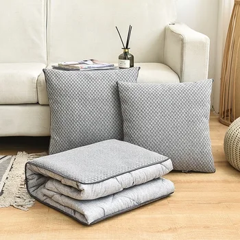 Однотонная проста възглавница от памук и лен, стеганое одеяло, сгъване одеяло 