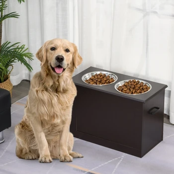 Повдигнати станция за съхранение на храни за домашни любимци с 2 мисками от неръждаема стомана стойка за големи кучета и други големи любимци