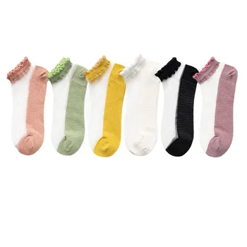 Пролет-лято нови прозрачни дантелени чорапи на пода, за ежедневна употреба, универсални чорапи дишащи-лодка с рюшами по ръба
