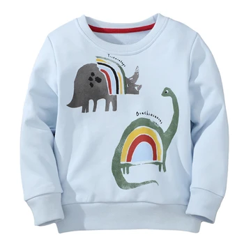 Пролетно-есенен детски блузи с шарките на стръмен животински динозавър плюс мек вълнен плат детски пуловер, удобни hoody за деца 2, 3, 4, 5, 6, 7, 8 години