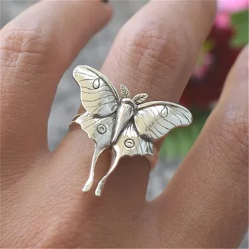 Реколта пръстени впечатлява със своя бохемски стил за жени, женски пръстен с пеперуда сребрист цвят, индивидуалността, модни декорации за партита, декларация jz423