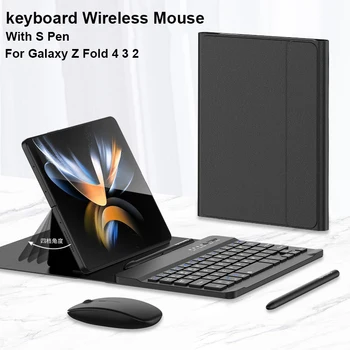 С безжична мишка S Pen и клавиатура Samsung Galaxy Z Fold 4 3, флип-надолу кожена тъчпад магнитна клавиатура, джоб за телефон Fold 2