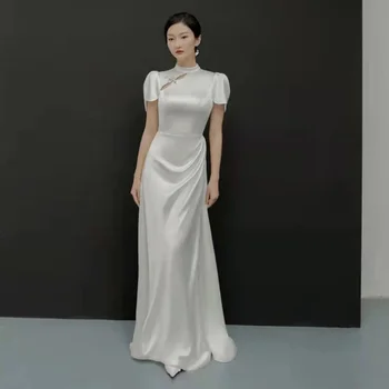 Сватбена рокля За фотография в китайски стил сватбена рокля, проста бяла рокля, картина за пътуване, облекло за годеж на булката