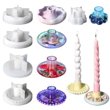 Свещници, силиконова форма, кръгла Основа за свещи, Глинена форма, Епоксидна смола, Бетон, мазилка, Форми за бродерия, за Украса на дома