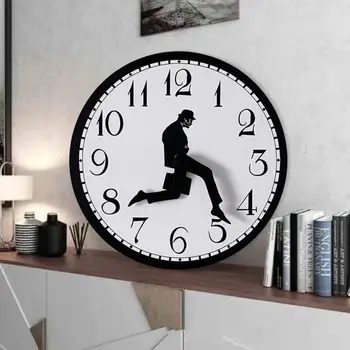 Стенен часовник за разходки, вдъхновено от британската комедия Министерството на глупави разходки, стенни часовници, класически стенен часовник, Забавни ходещи Безшумни Тъпо часовници