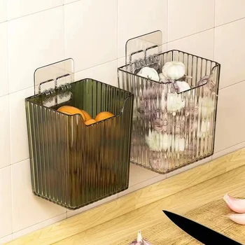 Стенни кошница за чесън и джинджифил, прозрачна пластмасова кошница за кухненския плот, кошница за съхранение в банята, кухненски органайзер