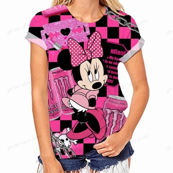 Тениска Disney с Мики Маус, дамски летни блузи в стил харадзюку за момичета, забавна тениска с кръгло деколте за момичета, ежедневни градинска облекло