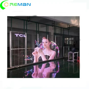 Търговска реклама led видеостенный монитор за помещения с прозрачни стъклени led дисплей P3.91-7.81 мм