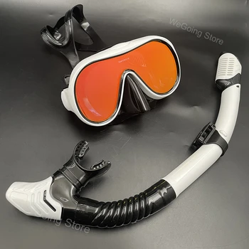 Унисекс, нова маска за гмуркане с големи лещи, изработени от закалено стъкло, екипировка за гмуркане със сух езда, шнорхел за подводно плуване за възрастни, комплект огледални очила за гмуркане
